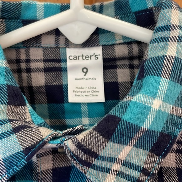 Carters Long Sleeve Plaid Button Down Shirt - Size 9M - Picture 4 of 5